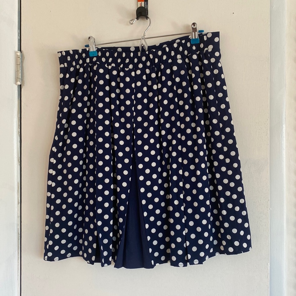 Navy polka dot pleated midi skirt 1X - Modcloth